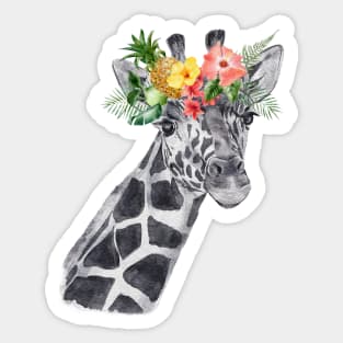 Giraffe in Flower Wreath Sticker